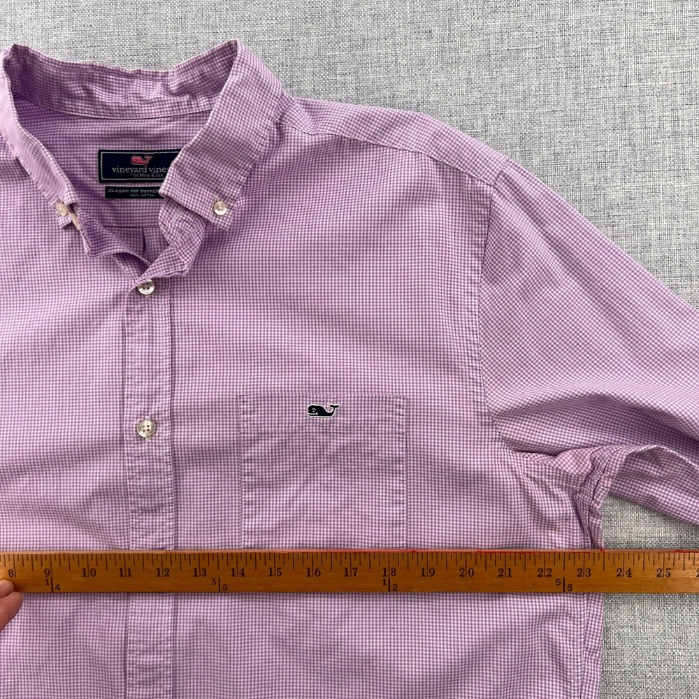 Vineyard Vines Men Large Classic Fit Tucker Shirt Purple Gingham Long Sleeve Ivy - Picture 7 of 10